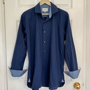 Ted Baker Endurance Mens Blue Long-Sleeved Lightweight Shirt Size 16 Checkered